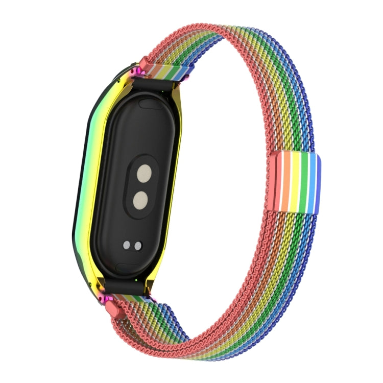 For Xiaomi Mi Band 8 Integrated Metal Case + Milanese Magnetic Watch Band(Rainbow Bars) - Smart Wear by PMC TechLife | Online Shopping South Africa | PMC TechLife