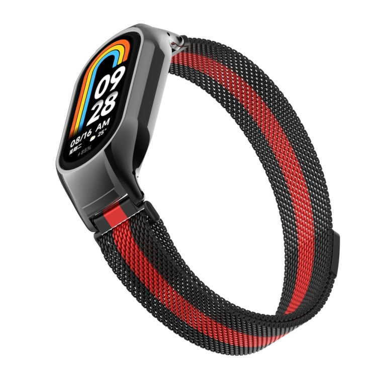 For Xiaomi Mi Band 8 Integrated Metal Case + Milanese Magnetic Watch Band(Black+Red) - Smart Wear by PMC TechLife | Online Shopping South Africa | PMC TechLife