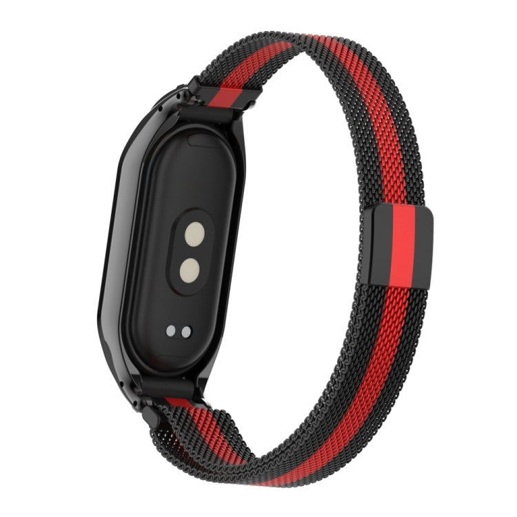 For Xiaomi Mi Band 8 Integrated Metal Case + Milanese Magnetic Watch Band(Black+Red) - Smart Wear by PMC TechLife | Online Shopping South Africa | PMC TechLife