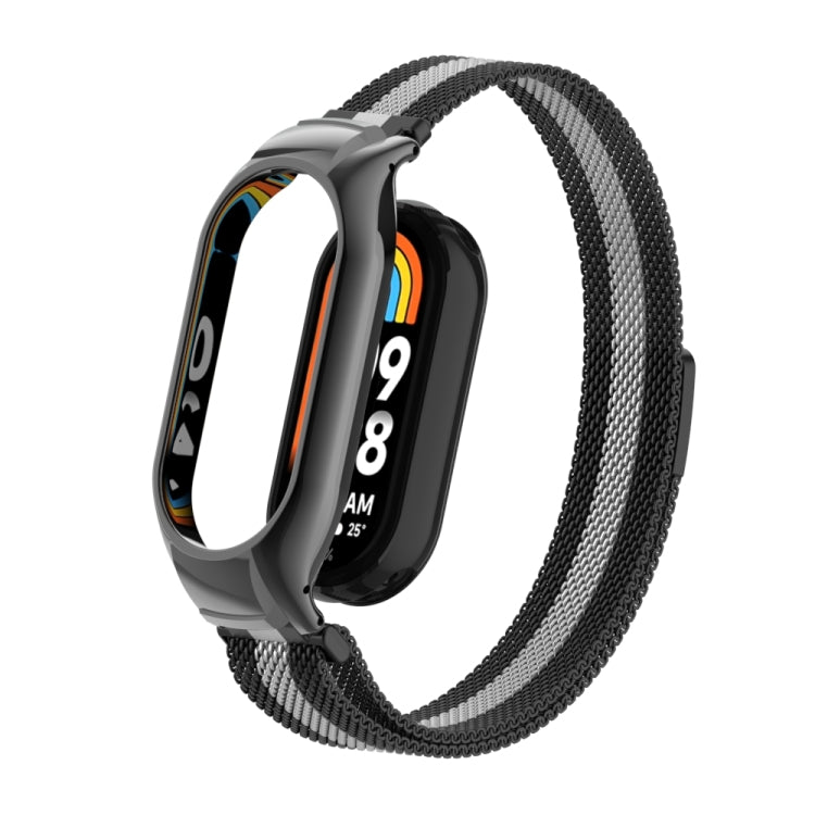 For Xiaomi Mi Band 8 Integrated Metal Case + Milanese Magnetic Watch Band(Black+Silver) - Smart Wear by PMC TechLife | Online Shopping South Africa | PMC TechLife