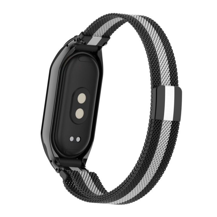 For Xiaomi Mi Band 8 Integrated Metal Case + Milanese Magnetic Watch Band(Black+Silver) - Smart Wear by PMC TechLife | Online Shopping South Africa | PMC TechLife