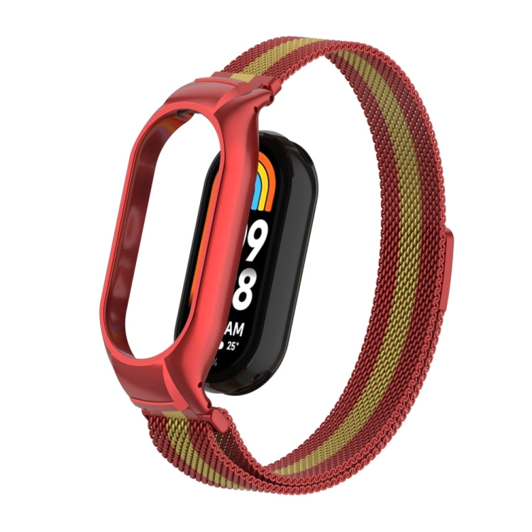 For Xiaomi Mi Band 8 Integrated Metal Case + Milanese Magnetic Watch Band(Red+Gold) - Smart Wear by PMC TechLife | Online Shopping South Africa | PMC TechLife