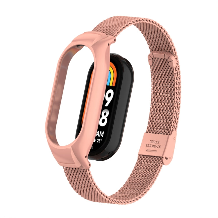 For Xiaomi Mi Band 8 Integrated Metal Case + Steel Mesh Buckle Watch Band(Bright Pink) - Smart Wear by PMC TechLife | Online Shopping South Africa | PMC TechLife