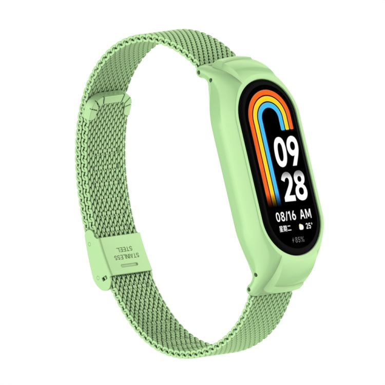 For Xiaomi Mi Band 8 Integrated Metal Case + Steel Mesh Buckle Watch Band(Matcha Green) - Smart Wear by PMC TechLife | Online Shopping South Africa | PMC TechLife