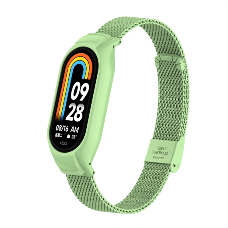 For Xiaomi Mi Band 8 Integrated Metal Case + Steel Mesh Buckle Watch Band(Matcha Green) - Smart Wear by PMC TechLife | Online Shopping South Africa | PMC TechLife