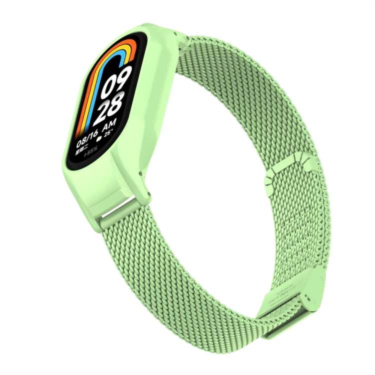 For Xiaomi Mi Band 8 Integrated Metal Case + Steel Mesh Buckle Watch Band(Matcha Green) - Smart Wear by PMC TechLife | Online Shopping South Africa | PMC TechLife