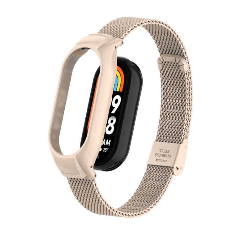 For Xiaomi Mi Band 8 Integrated Metal Case + Steel Mesh Buckle Watch Band(Lotus Pink) - Smart Wear by PMC TechLife | Online Shopping South Africa | PMC TechLife