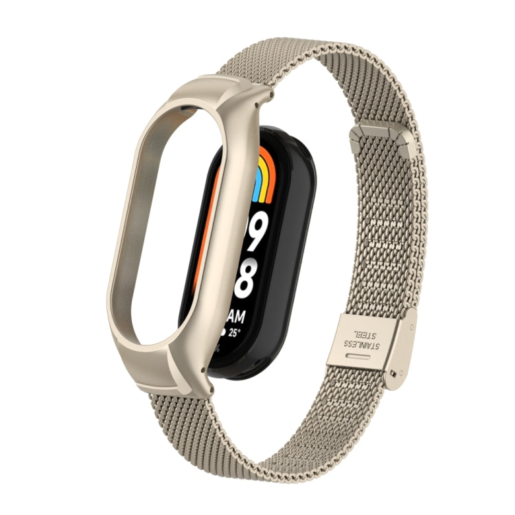 For Xiaomi Mi Band 8 Integrated Metal Case + Steel Mesh Buckle Watch Band(Starlight Color) - Smart Wear by PMC TechLife | Online Shopping South Africa | PMC TechLife
