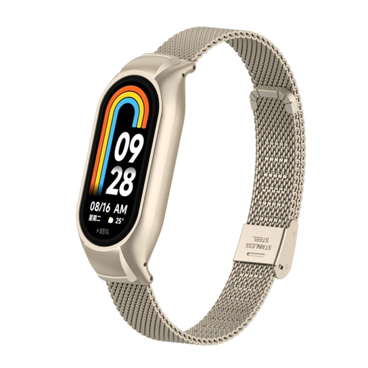For Xiaomi Mi Band 8 Integrated Metal Case + Steel Mesh Buckle Watch Band(Starlight Color) - Smart Wear by PMC TechLife | Online Shopping South Africa | PMC TechLife