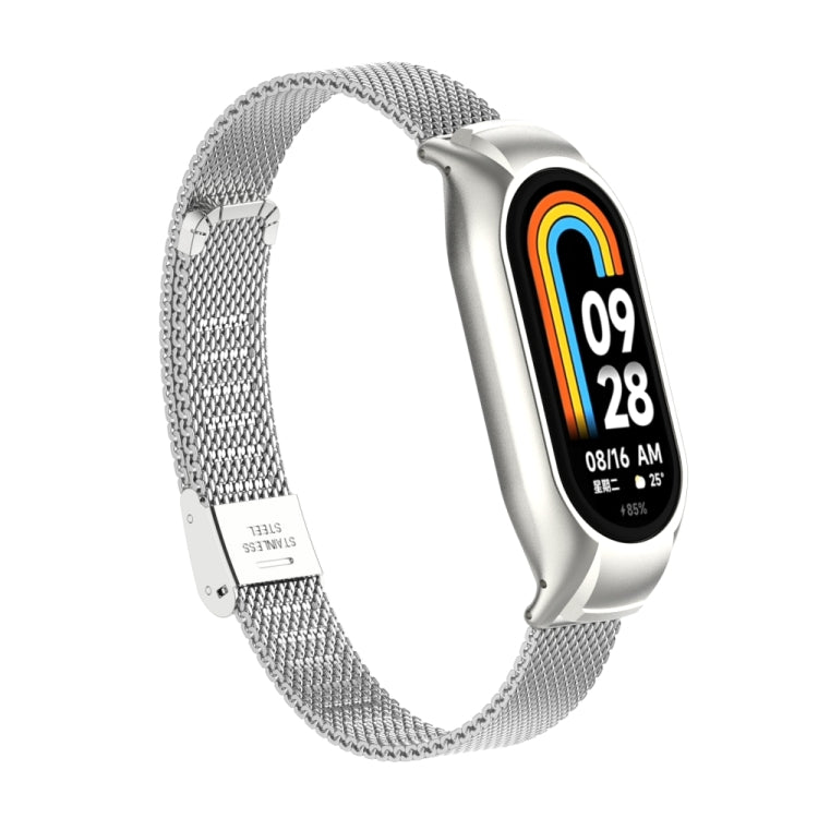 For Xiaomi Mi Band 8 Integrated Metal Case + Steel Mesh Buckle Watch Band(Silver) - Smart Wear by PMC TechLife | Online Shopping South Africa | PMC TechLife