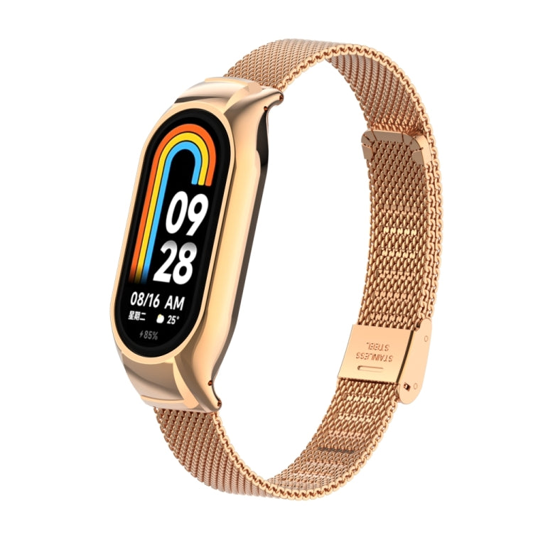 For Xiaomi Mi Band 8 Integrated Metal Case + Steel Mesh Buckle Watch Band(Rose Gold) - Smart Wear by PMC TechLife | Online Shopping South Africa | PMC TechLife
