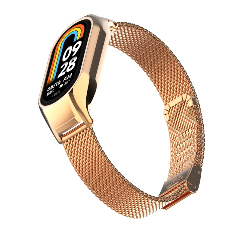 For Xiaomi Mi Band 8 Integrated Metal Case + Steel Mesh Buckle Watch Band(Rose Gold) - Smart Wear by PMC TechLife | Online Shopping South Africa | PMC TechLife