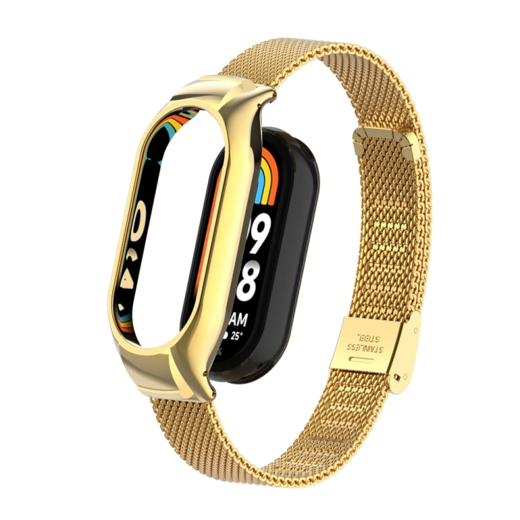 For Xiaomi Mi Band 8 Integrated Metal Case + Steel Mesh Buckle Watch Band(Gold) - Smart Wear by PMC TechLife | Online Shopping South Africa | PMC TechLife