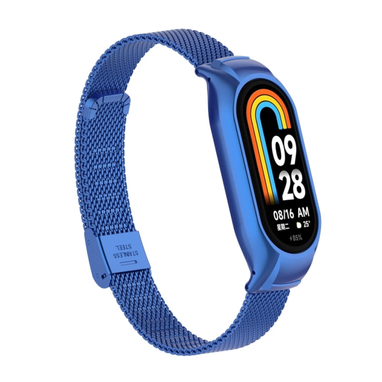 For Xiaomi Mi Band 8 Integrated Metal Case + Steel Mesh Buckle Watch Band(Blue) - Smart Wear by PMC TechLife | Online Shopping South Africa | PMC TechLife