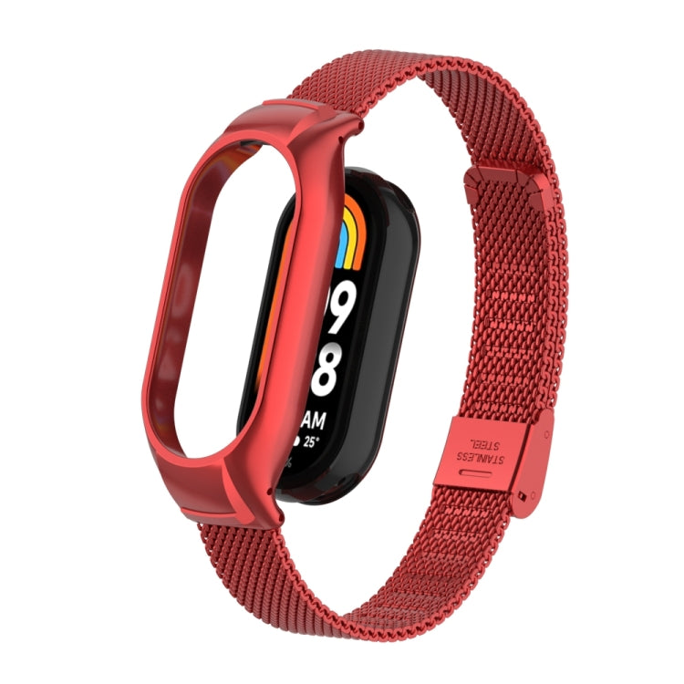 For Xiaomi Mi Band 8 Integrated Metal Case + Steel Mesh Buckle Watch Band(Red) - Smart Wear by PMC TechLife | Online Shopping South Africa | PMC TechLife