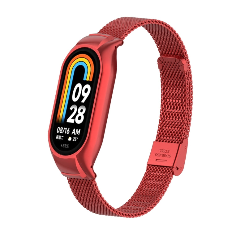 For Xiaomi Mi Band 8 Integrated Metal Case + Steel Mesh Buckle Watch Band(Red) - Smart Wear by PMC TechLife | Online Shopping South Africa | PMC TechLife