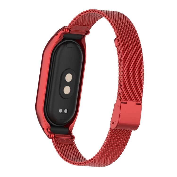 For Xiaomi Mi Band 8 Integrated Metal Case + Steel Mesh Buckle Watch Band(Red) - Smart Wear by PMC TechLife | Online Shopping South Africa | PMC TechLife