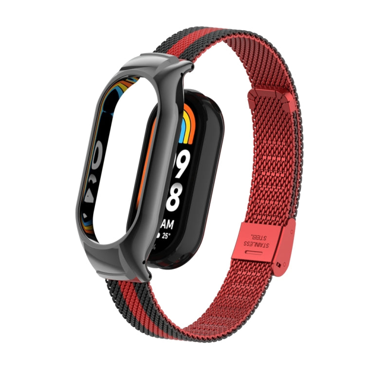 For Xiaomi Mi Band 8 Integrated Metal Case + Steel Mesh Buckle Watch Band(Black+Red) - Smart Wear by PMC TechLife | Online Shopping South Africa | PMC TechLife