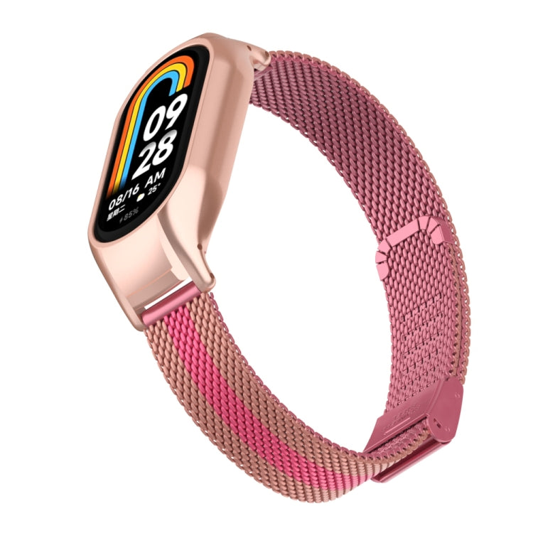 For Xiaomi Mi Band 8 Integrated Metal Case + Steel Mesh Buckle Watch Band(Rose+Pink) - Smart Wear by PMC TechLife | Online Shopping South Africa | PMC TechLife