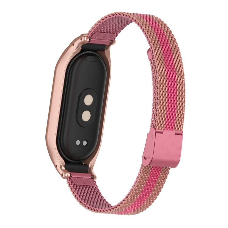 For Xiaomi Mi Band 8 Integrated Metal Case + Steel Mesh Buckle Watch Band(Rose+Pink) - Smart Wear by PMC TechLife | Online Shopping South Africa | PMC TechLife