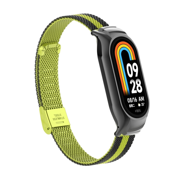 For Xiaomi Mi Band 8 Integrated Metal Case + Steel Mesh Buckle Watch Band(Black+Yellow) - Smart Wear by PMC TechLife | Online Shopping South Africa | PMC TechLife