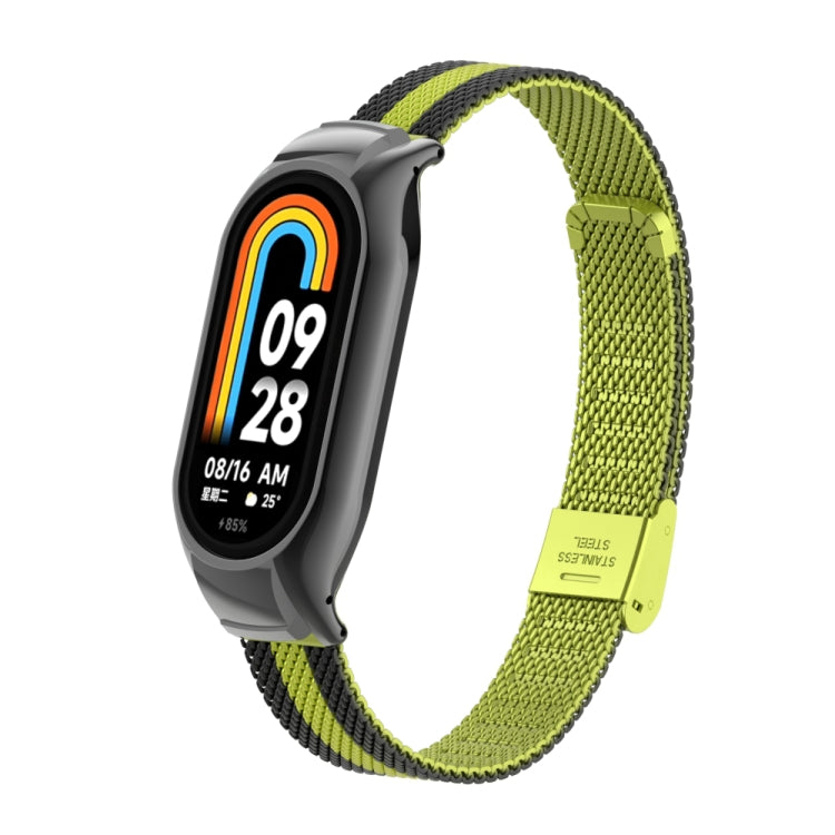 For Xiaomi Mi Band 8 Integrated Metal Case + Steel Mesh Buckle Watch Band(Black+Yellow) - Smart Wear by PMC TechLife | Online Shopping South Africa | PMC TechLife