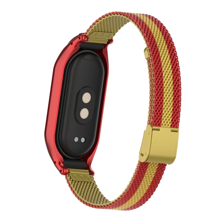 For Xiaomi Mi Band 8 Integrated Metal Case + Steel Mesh Buckle Watch Band(Red+Gold) - Smart Wear by PMC TechLife | Online Shopping South Africa | PMC TechLife