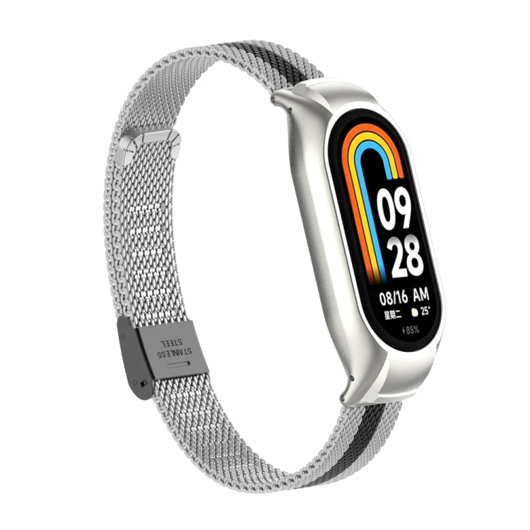 For Xiaomi Mi Band 8 Integrated Metal Case + Steel Mesh Buckle Watch Band(Silver+Black) - Smart Wear by PMC TechLife | Online Shopping South Africa | PMC TechLife