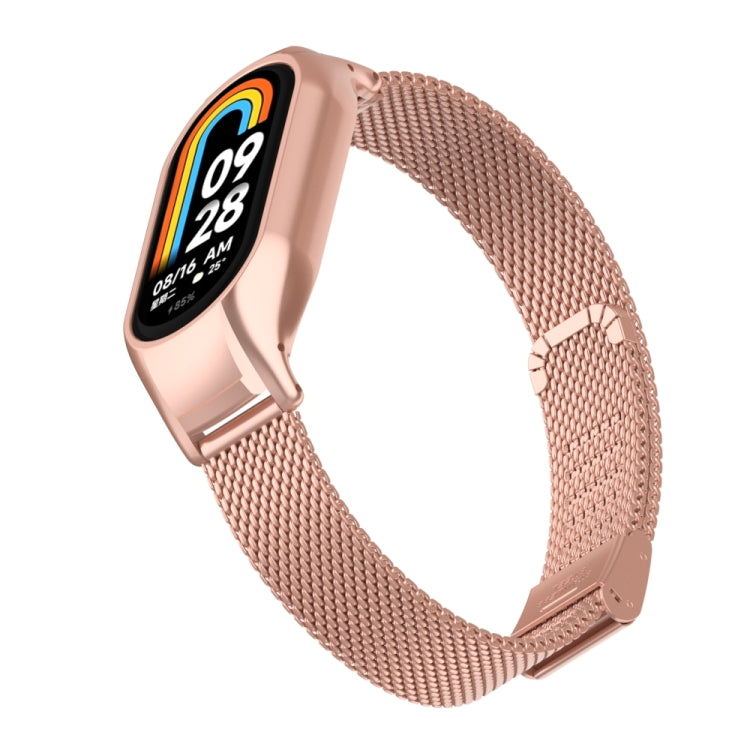 For Xiaomi Mi Band 8 Integrated Metal Case + Steel Mesh Buckle Watch Band(Rose Red) - Smart Wear by PMC TechLife | Online Shopping South Africa | PMC TechLife