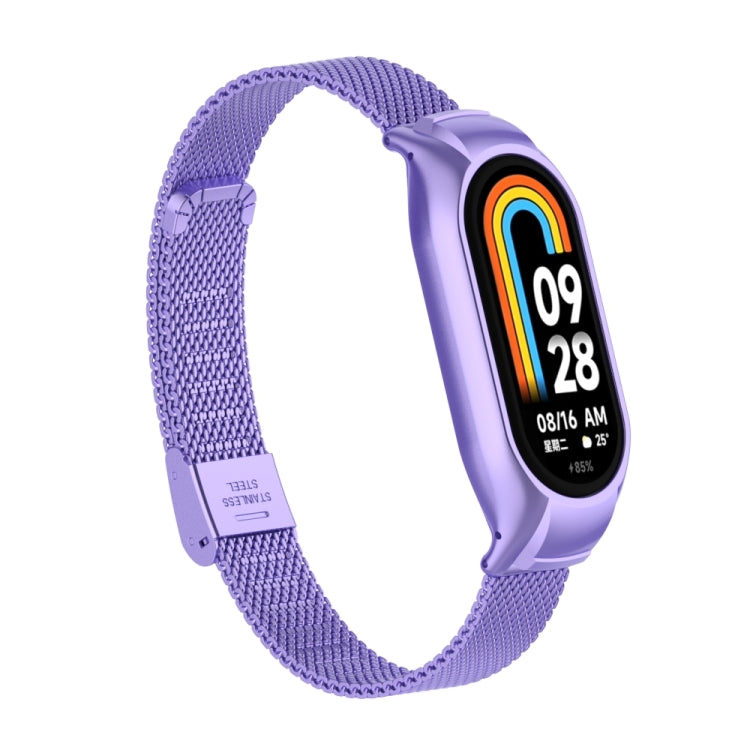 For Xiaomi Mi Band 8 Integrated Metal Case + Steel Mesh Buckle Watch Band(Hyun Purple) - Smart Wear by PMC TechLife | Online Shopping South Africa | PMC TechLife