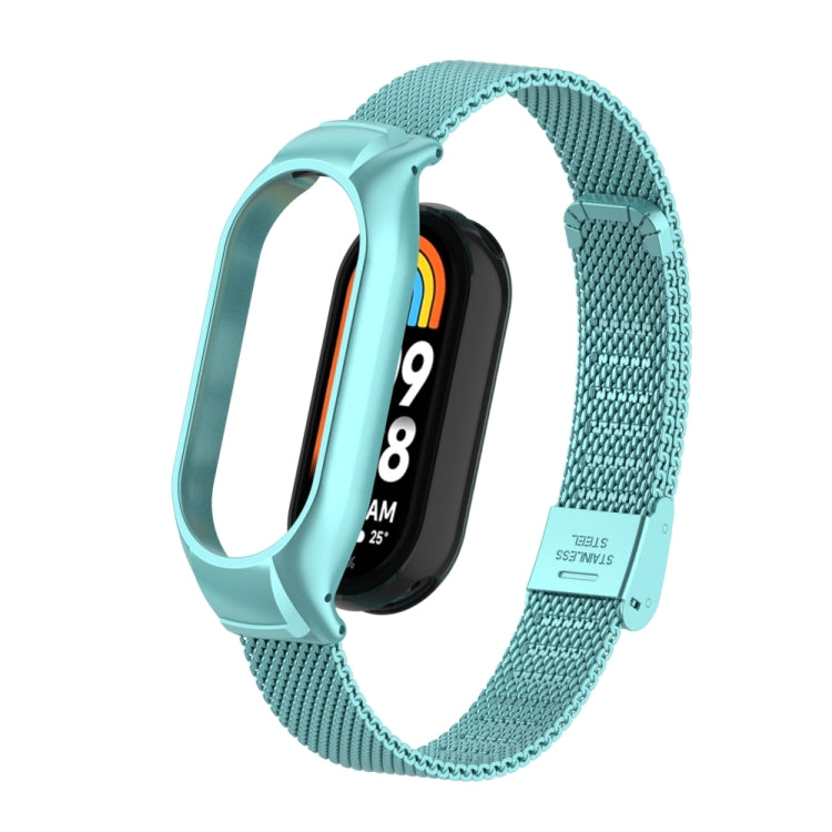 For Xiaomi Mi Band 8 Integrated Metal Case + Steel Mesh Buckle Watch Band(Cloud Blue) - Smart Wear by PMC TechLife | Online Shopping South Africa | PMC TechLife