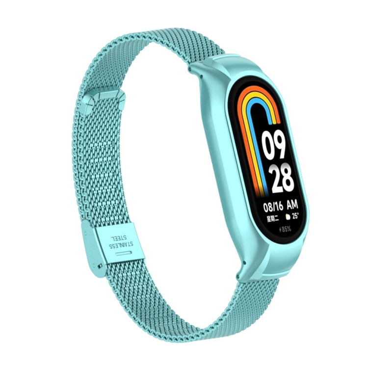 For Xiaomi Mi Band 8 Integrated Metal Case + Steel Mesh Buckle Watch Band(Cloud Blue) - Smart Wear by PMC TechLife | Online Shopping South Africa | PMC TechLife