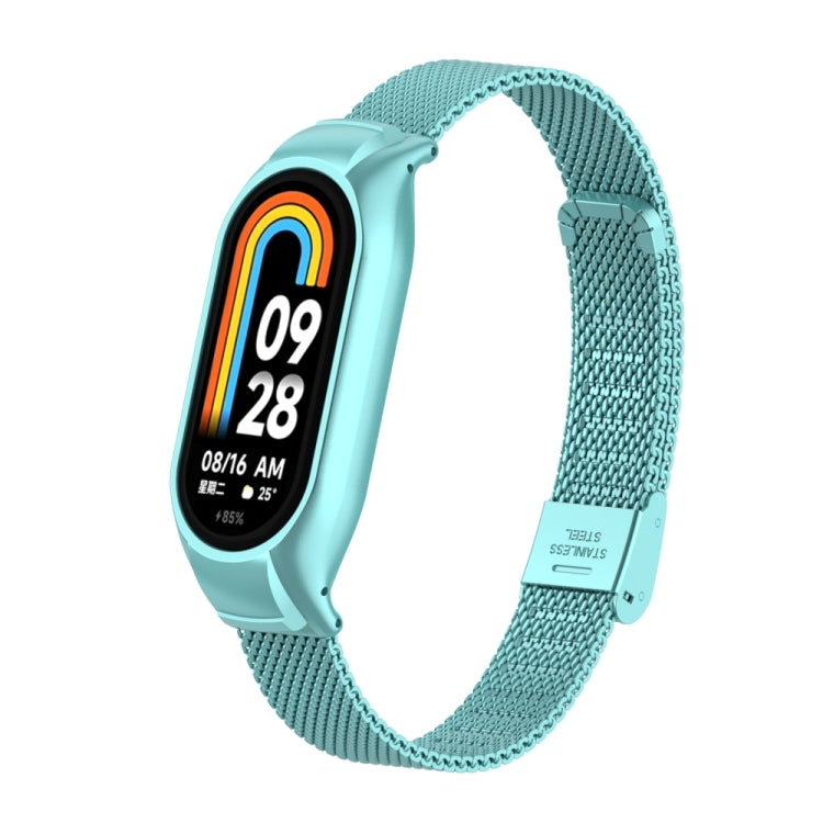 For Xiaomi Mi Band 8 Integrated Metal Case + Steel Mesh Buckle Watch Band(Cloud Blue) - Smart Wear by PMC TechLife | Online Shopping South Africa | PMC TechLife