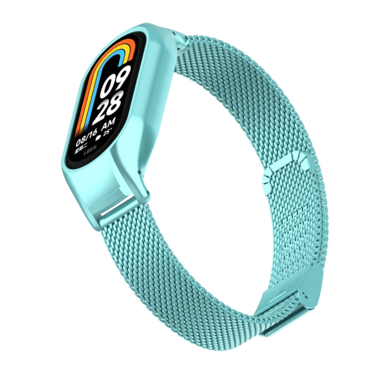 For Xiaomi Mi Band 8 Integrated Metal Case + Steel Mesh Buckle Watch Band(Cloud Blue) - Smart Wear by PMC TechLife | Online Shopping South Africa | PMC TechLife