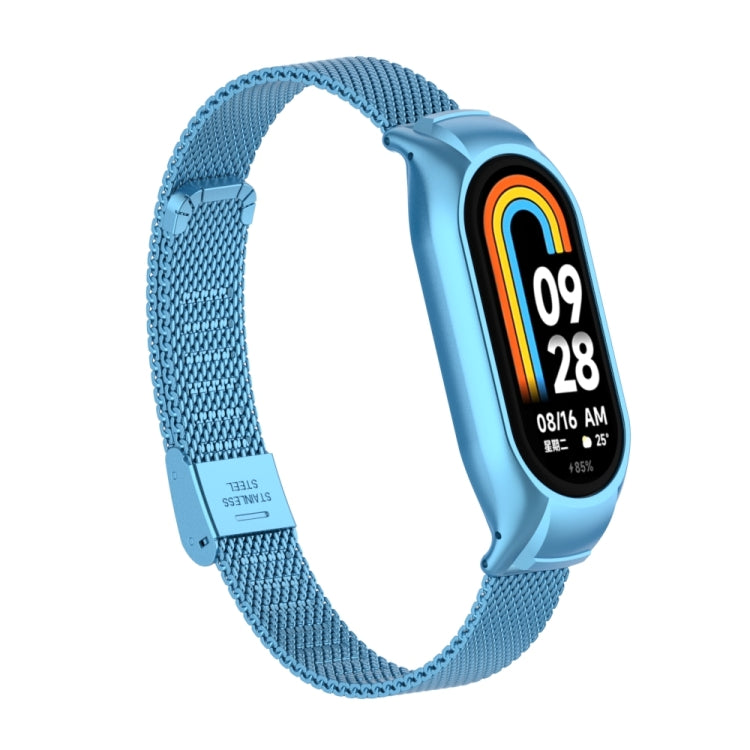 For Xiaomi Mi Band 8 Integrated Metal Case + Steel Mesh Buckle Watch Band(Sky Blue) - Smart Wear by PMC TechLife | Online Shopping South Africa | PMC TechLife