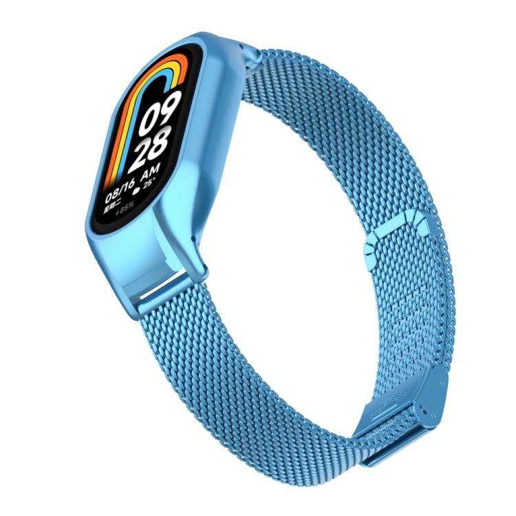 For Xiaomi Mi Band 8 Integrated Metal Case + Steel Mesh Buckle Watch Band(Sky Blue) - Smart Wear by PMC TechLife | Online Shopping South Africa | PMC TechLife