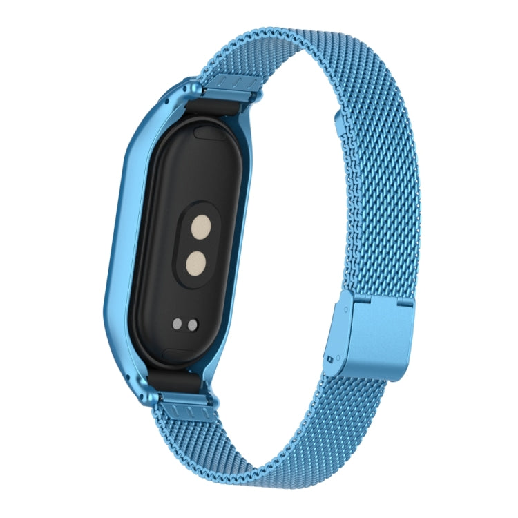 For Xiaomi Mi Band 8 Integrated Metal Case + Steel Mesh Buckle Watch Band(Sky Blue) - Smart Wear by PMC TechLife | Online Shopping South Africa | PMC TechLife