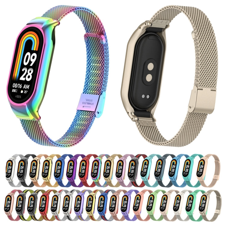 For Xiaomi Mi Band 8 Integrated Metal Case + Steel Mesh Buckle Watch Band(Starlight Color) - Smart Wear by PMC TechLife | Online Shopping South Africa | PMC TechLife