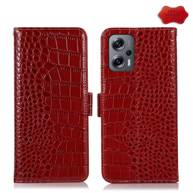 For Xiaomi Redmi Note 12 Turbo Crocodile Top Layer Cowhide Leather Phone Case(Red) - Xiaomi Cases by PMC TechLife | Online Shopping South Africa | PMC TechLife