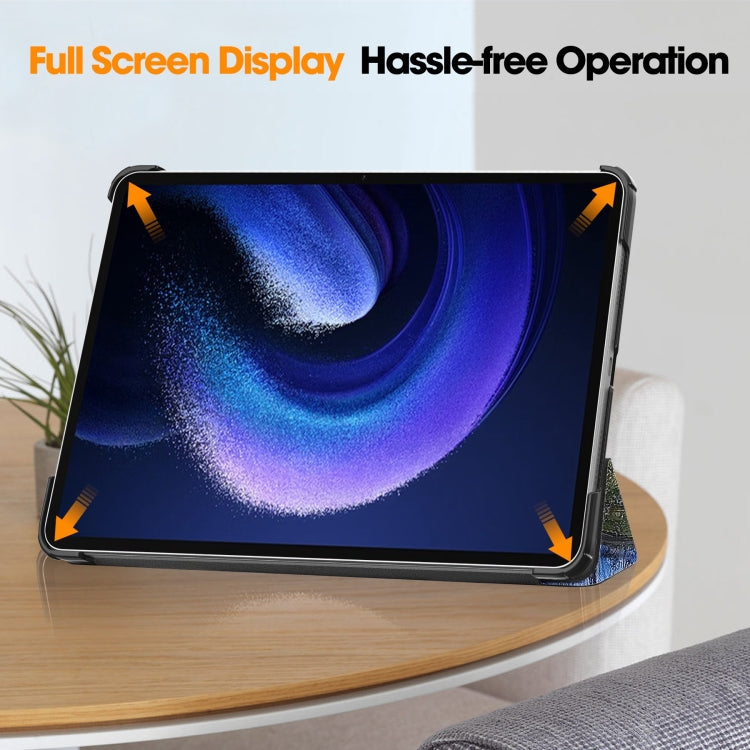 For Xiaomi Pad 6 / 6 Pro Custer Painted 3-Fold Stand Leather Smart Tablet Case(Starry Sky) - free shipping - PMC TechLife - Order now!
