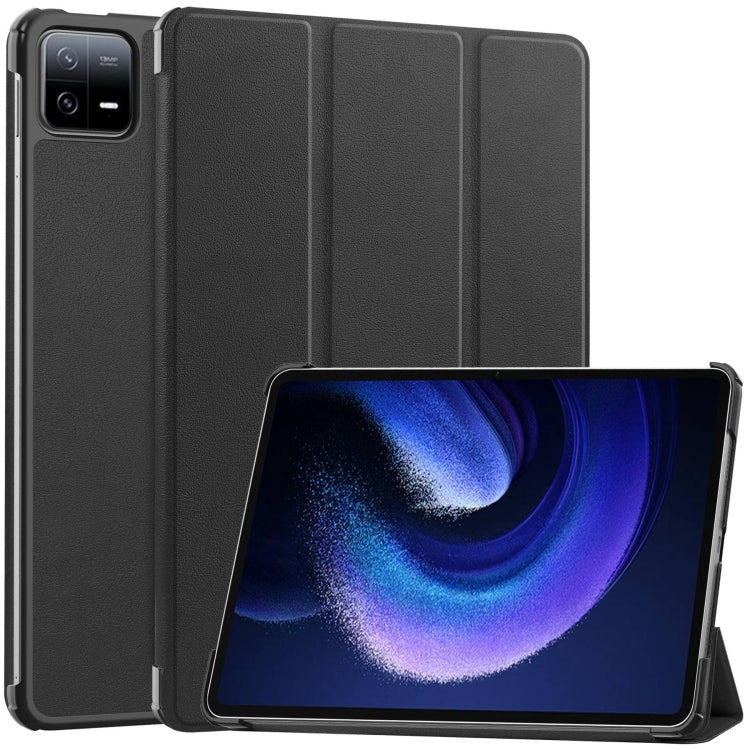 For Xiaomi Pad 6 / 6 Pro Custer Texture 3-Fold Holder Leather Smart Tablet Case(Black) - Xiaomi Cases by PMC TechLife | Online Shopping South Africa | PMC TechLife | Buy Now Pay Later Mobicred
