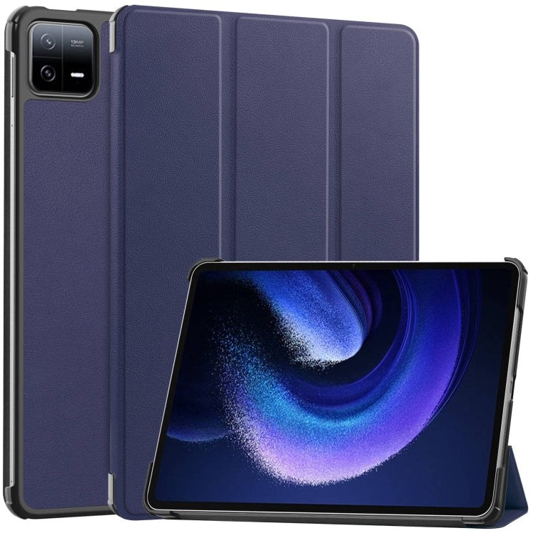 For Xiaomi Pad 6 / 6 Pro Custer Solid Color 3-Fold Stand Leather Smart Tablet Case(Dark Blue) - free shipping - PMC TechLife - Order now!