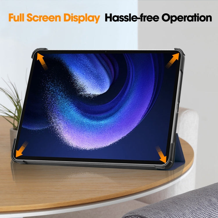 For Xiaomi Pad 6 / 6 Pro Custer Solid Color 3-Fold Stand Leather Smart Tablet Case(Dark Blue) - free shipping - PMC TechLife - Order now!