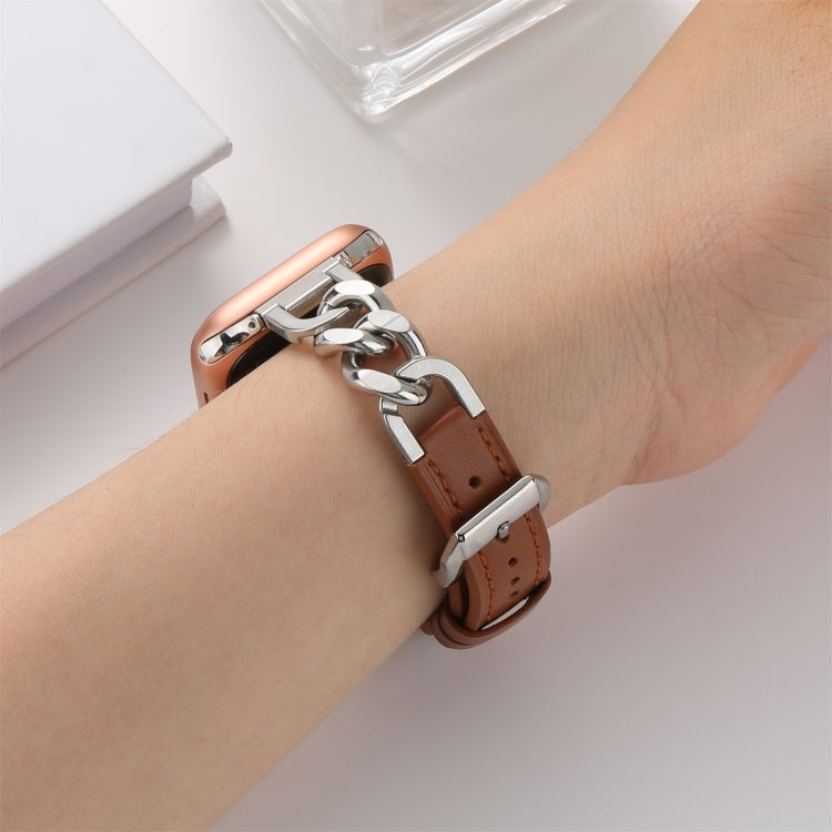 Chain Genuine Leather Watch Band For Apple Watch Series 8&7 41mm / SE 2&6&SE&5&4 40mm / 3&2&1 38mm, Size:S(Brown) - Smart Wear by PMC TechLife | Online Shopping South Africa | PMC TechLife