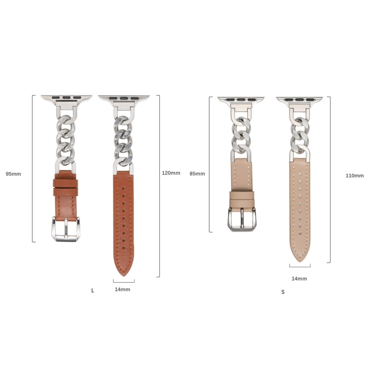Chain Genuine Leather Watch Band For Apple Watch Series 8&7 41mm / SE 2&6&SE&5&4 40mm / 3&2&1 38mm, Size:S(Dark Brown) - Smart Wear by PMC TechLife | Online Shopping South Africa | PMC TechLife