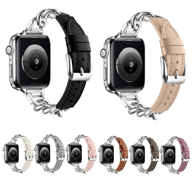 Chain Genuine Leather Watch Band For Apple Watch Series 8&7 41mm / SE 2&6&SE&5&4 40mm / 3&2&1 38mm, Size:L(Bean Paste) - Smart Wear by PMC TechLife | Online Shopping South Africa | PMC TechLife