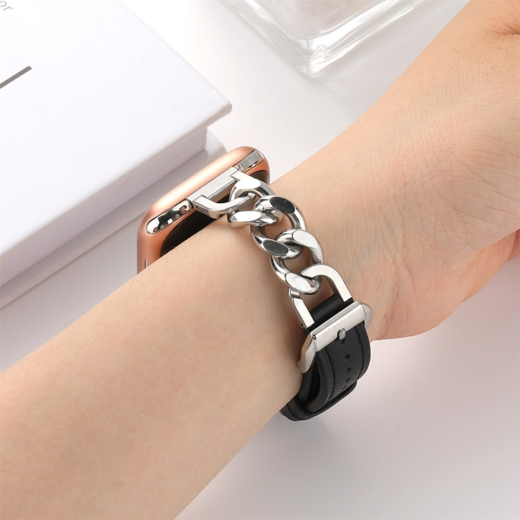 Chain Genuine Leather Watch Band For Apple Watch Series 8&7 41mm / SE 2&6&SE&5&4 40mm / 3&2&1 38mm, Size:L(Black) - Smart Wear by PMC TechLife | Online Shopping South Africa | PMC TechLife