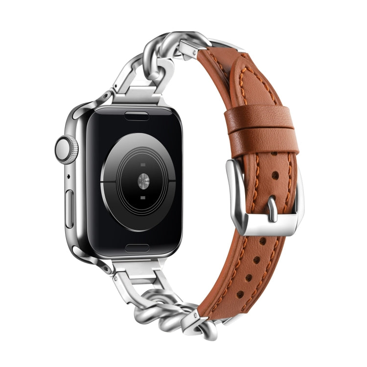 Chain Genuine Leather Watch Band For Apple Watch Series 8&7 41mm / SE 2&6&SE&5&4 40mm / 3&2&1 38mm, Size:L(Brown) - Smart Wear by PMC TechLife | Online Shopping South Africa | PMC TechLife