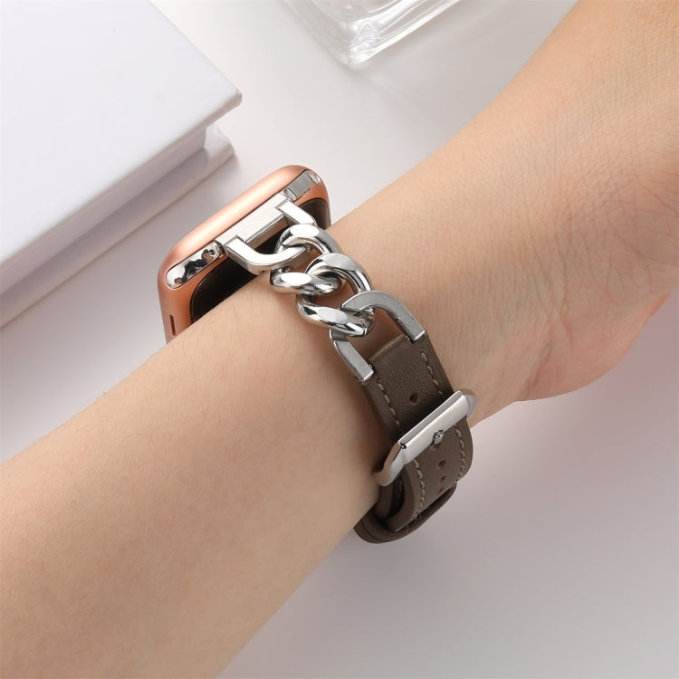 Chain Genuine Leather Watch Band For Apple Watch Ultra 49mm / Series 8&7 45mm / SE 2&6&SE&5&4 44mm / 3&2&1 42mm, Size:L(Dark Brown) - Smart Wear by PMC TechLife | Online Shopping South Africa | PMC TechLife