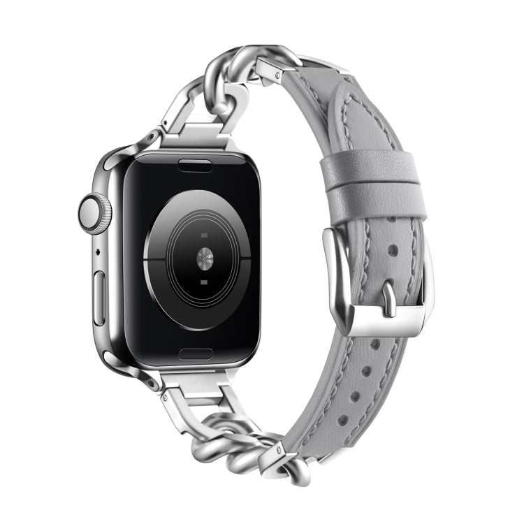 Chain Genuine Leather Watch Band For Apple Watch Ultra 49mm / Series 8&7 45mm / SE 2&6&SE&5&4 44mm / 3&2&1 42mm, Size:L(Grey) - Smart Wear by PMC TechLife | Online Shopping South Africa | PMC TechLife